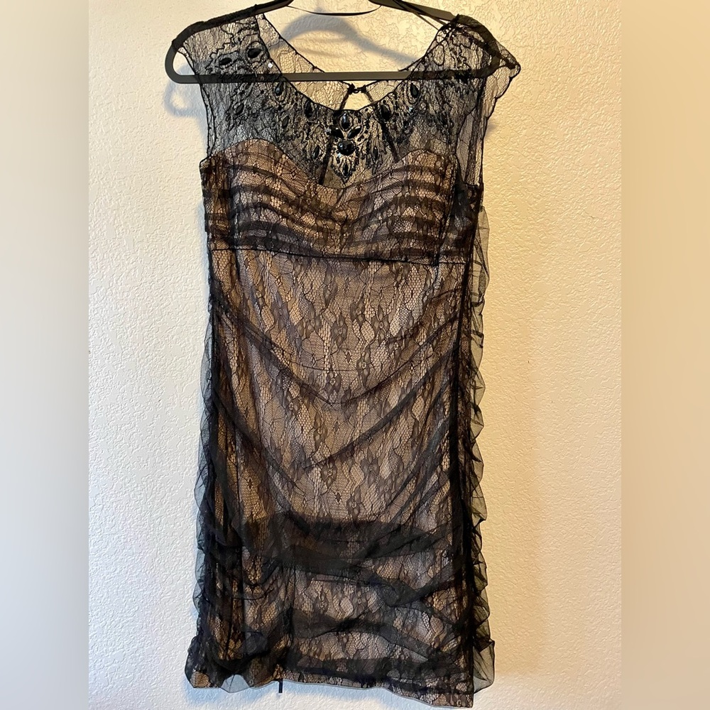 Jessica Simpson Cocktail Dress,Black Ruched Lace Size 10